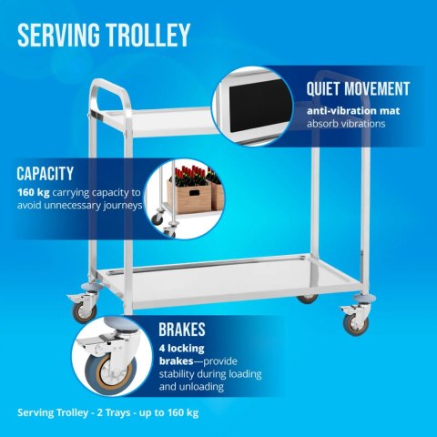 Wózek kelnerski 2 półkowy za stali nierdzewnej