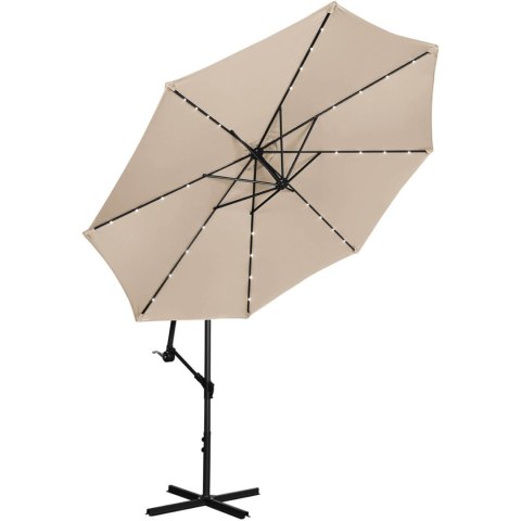 Parasol ogrodowy na wysięgniku okrągły uchylny z oświetleniem LED śr. 300 cm kremowy