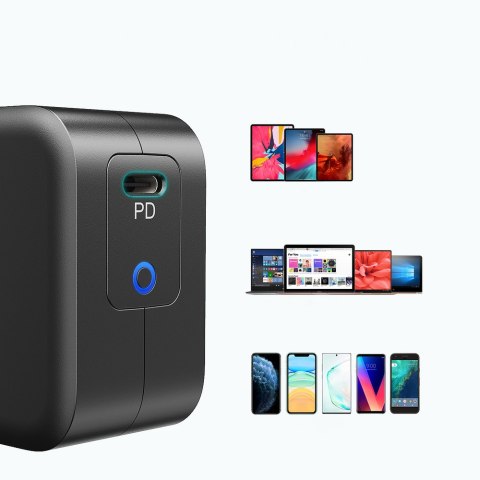 Ładowarka sieciowa GaN USB Typ C 60W + kabel USB Typ C 1.8m czarny