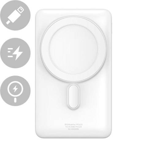 Powerbank z bezprzewodowym ładowaniem MagSafe 10000mAh 20W kabel USB-C 0.5m biały