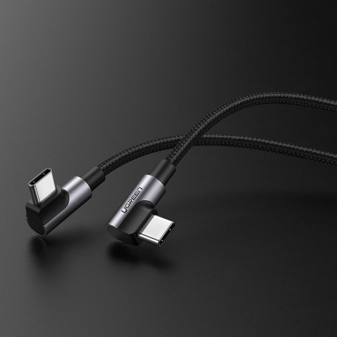 Kabel przewód kątowy z bocznym wtykiem USB-C na USB-C Quick Charge 1m - szary