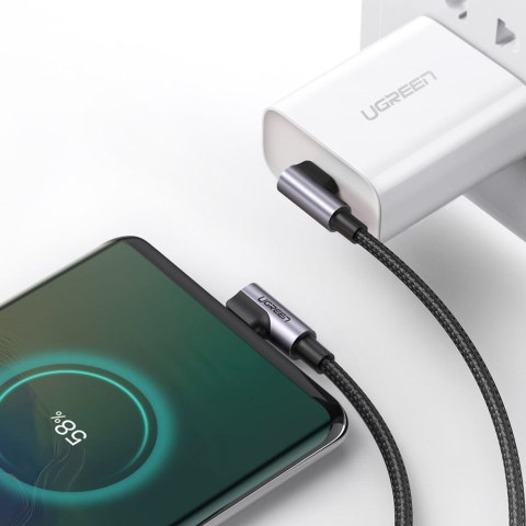 Kabel przewód kątowy z bocznym wtykiem USB-C na USB-C Quick Charge 1m - szary