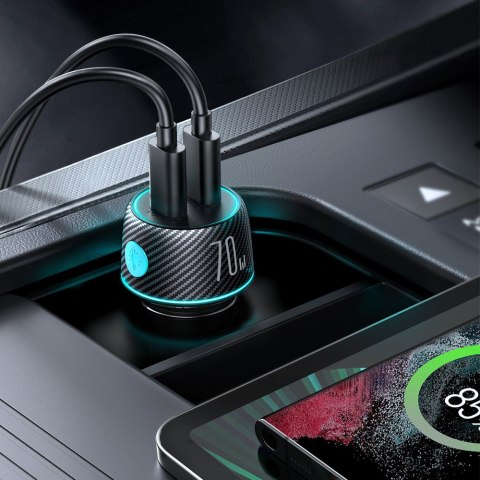 Ładowarka samochodowa podwójna 2x USB-C 70W z podświetleniem LED JR-CCN02 - czarna