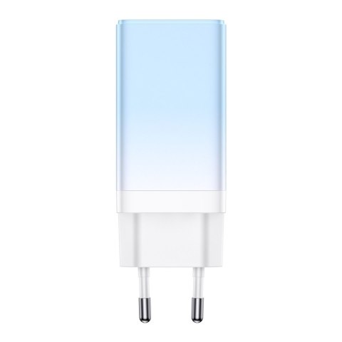 Szybka ładowarka sieciowa GaN 2x USB-C / USB 65W QC PD - niebieski