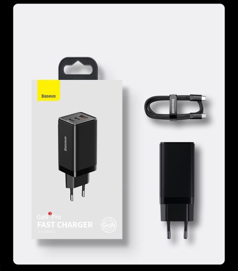 Szybka uniwersalna ładowarka sieciowa GaN3 PRO 2x USB-C / USB + kabel USB-C 65W - biały