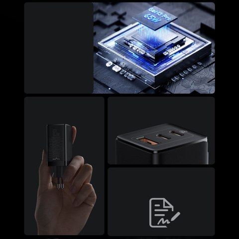 Szybka uniwersalna ładowarka sieciowa GaN3 PRO 2x USB-C / USB + kabel USB-C 65W - biały