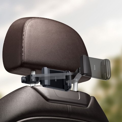 Samochodowy uchwyt do telefonu na zagłówek z ładowarką bezprzewodową Qi 15 W czarny