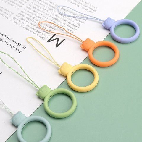 Silikonowa smycz do telefonu zawieszka miś niedźwiadek ring na palec żółty