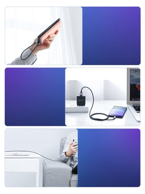 Kabel przewód w oplocie USB - USB-C Quick Charge 3.0 3A 0.5m szary