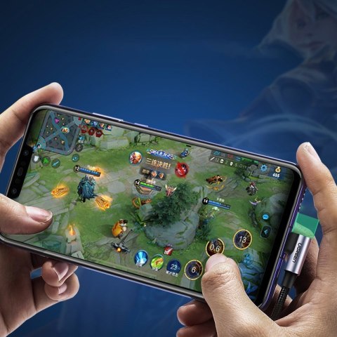 Kątowy kabel przewód w oplocie USB - USB-C Quick Charge 3.0 0.5m szary