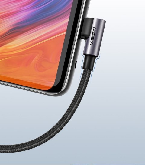 Przewód kabel kątowy boczna wtyczka USB - USB-C 1m 3A szary
