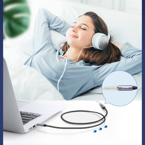 Przewód kabel przedłużacz do słuchawek AUX 3.5mm mini jack 1m srebrny