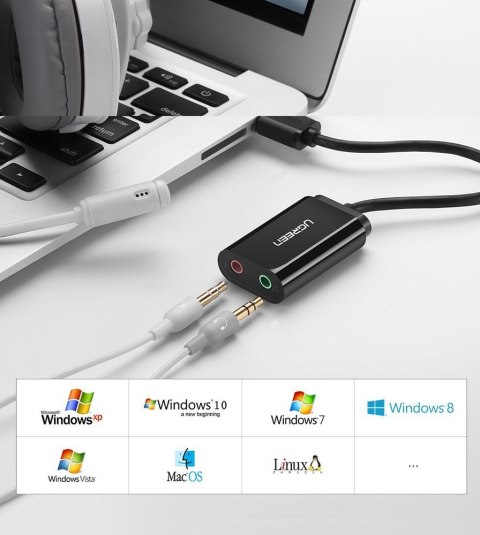 Zewnętrzna karta dźwiękowa muzyczna adapter USB - 3.5mm mini jack kabel 15cm czarny