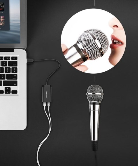 Zewnętrzna karta dźwiękowa muzyczna adapter USB - 3.5mm mini jack kabel 15cm czarny