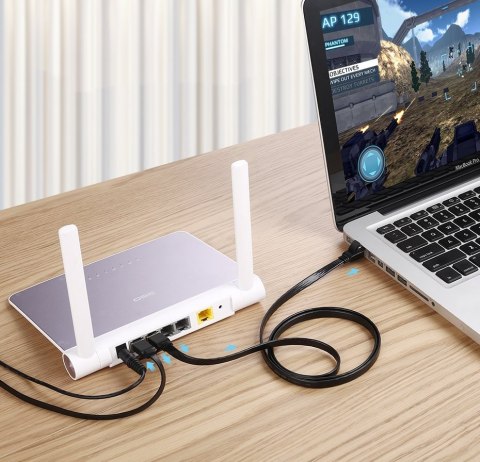 Płaski patchcord kabel przewód sieciowy LAN STP RJ45 Cat 7 10Gbps 3m czarny