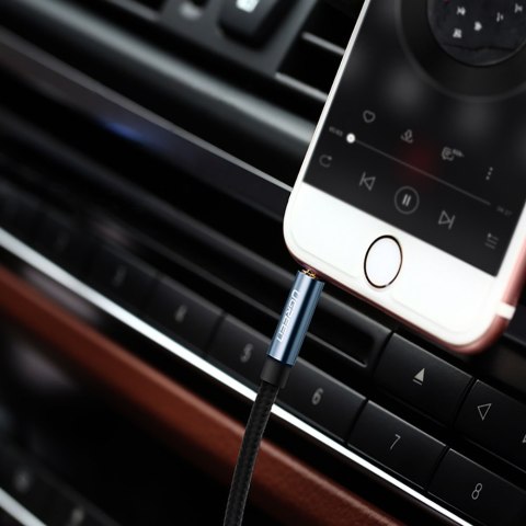 Przewód kabel kątowy AUX 2x mini jack 3.5mm 1.5m niebieski