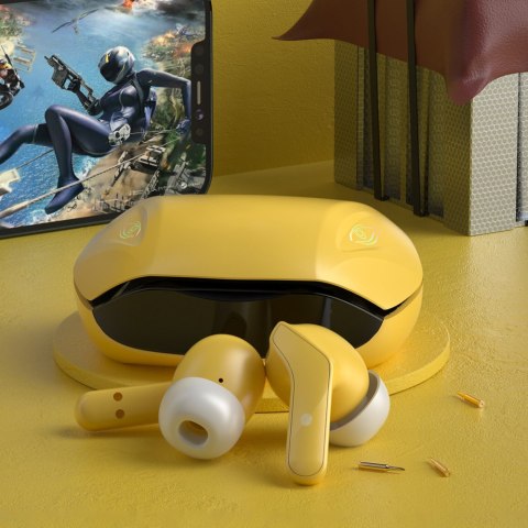 Dokanałowe słuchawki bezprzewodowe TWS Bluetooth 5.2 żółty