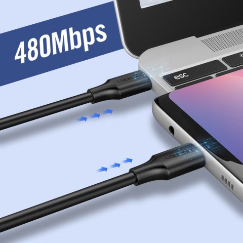 Kabel przewód USB-C do ładowania i transferu danych 3A 2m czarny