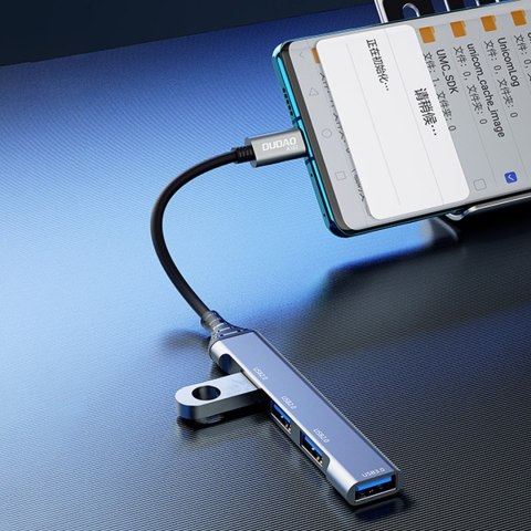 Adapter rozdzielacz HUB z gniazda USB-C na 4x USB czarny szary