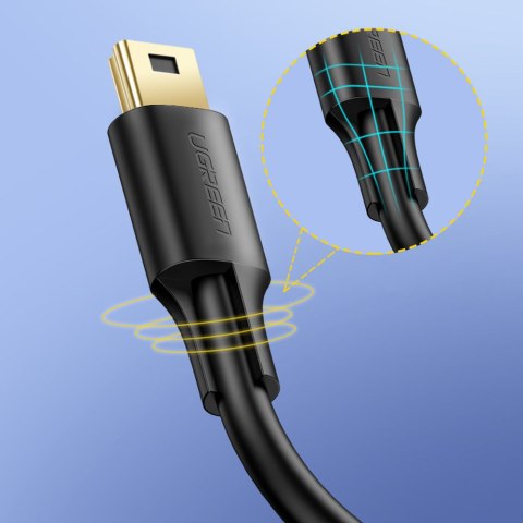 Kabel przewód USB - mini USB 5-pinowy pozłacany 0.5m czarny