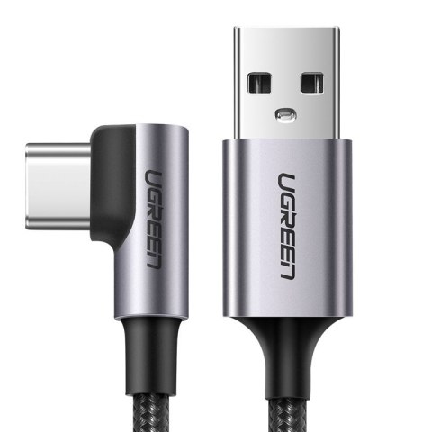 Kabel przewód kątowy w mocnym oplocie USB - USB-C QC 3.0 3A 2m szary