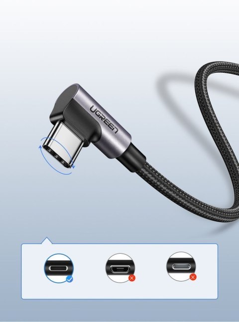 Kabel przewód kątowy w mocnym oplocie USB - USB-C QC 3.0 3A 2m szary