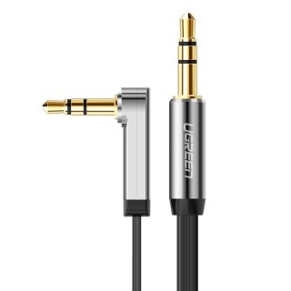 Kabel przewód płaski kątowy audio AUX 3.5mm minijack 0.5m czarny