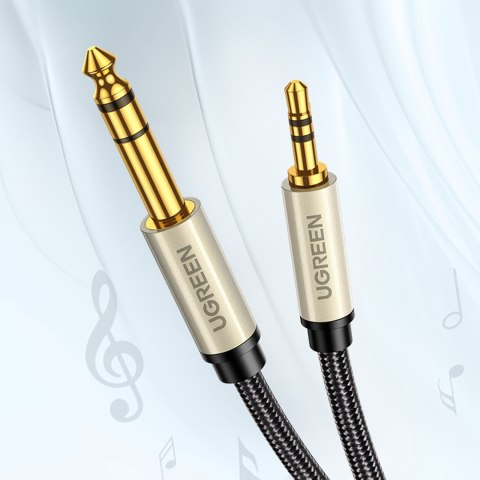 Kabel przewód przejściówka audio TRS mini jack 3.5mm - jack 6.35mm 1m szary