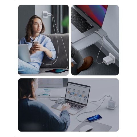 Szybka ładowarka GaN 3x USB-C USB 100W PPS PD Power Delivery biała