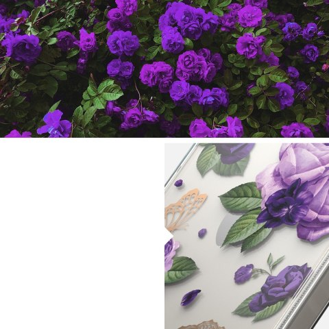 Pancerne etui pokrowiec z żelową ramką iPhone 14 Plus Fusion Design Purple Rose przezroczysty