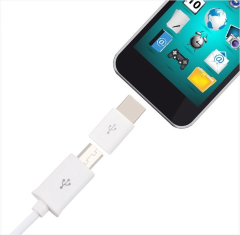 Adapter przejściówka wtyczka z micro USB na USB-C biała