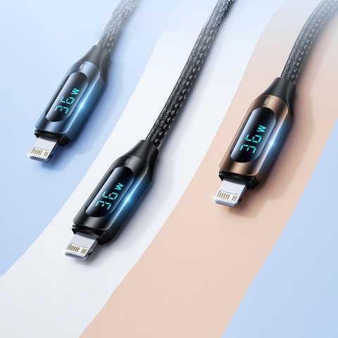 Kabel przewód do iPhone USB-C - Lightning z wyświetlaczem LED 36W 2m czarny