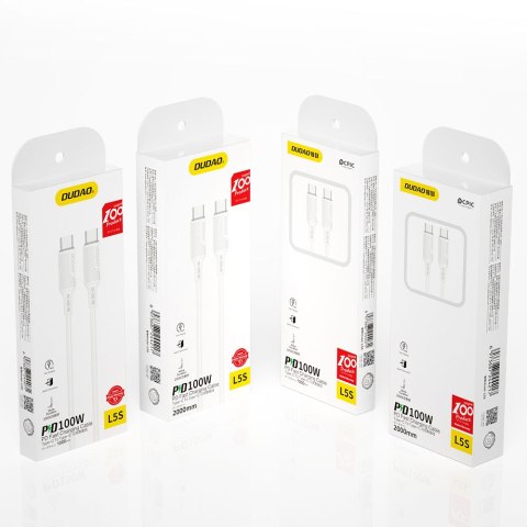 Kabel przewód USB-C do ładowania i transferu danych 100W PD 1m biały