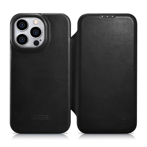 Skórzane etui iPhone 14 Pro z klapką magnetyczne MagSafe CE Oil Wax Premium Leather czarny