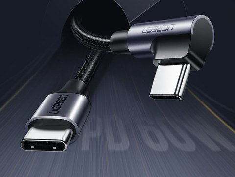 Kątowy kabel przewód USB-C Power Delivery 60W 20V 3A 2m czarno-szary