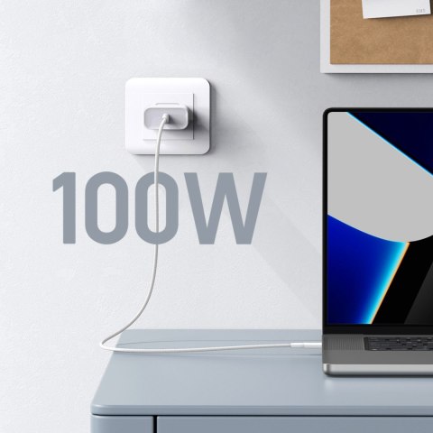 Kabel przewód USB-C w oplocie PD 100W 5A 480Mb/s 1m biały