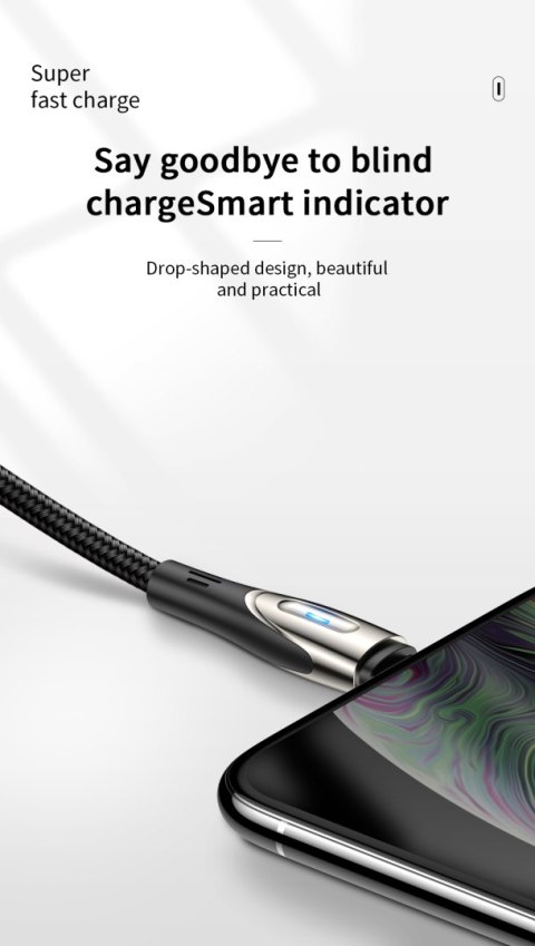 Kabel przewód USB-A - microUSB 3A wskaźnik ładowania 2m czarny