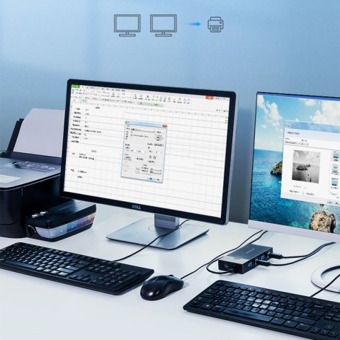 Przełącznik switch KVM 30357 dwa komputery jedna klawiatura mysz i monitor czarny