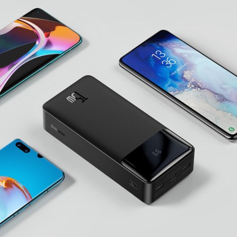 Powerbank 30000mAh 15W Bipow + kabel USB 4w1 microUSB / Lightning / 2x USB-C 1.2m czarny