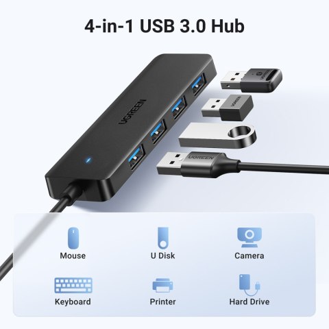 HUB adapter rozdzielacz portów 4x USB-A 3.0 + kabel USB-A 3.0 czarny