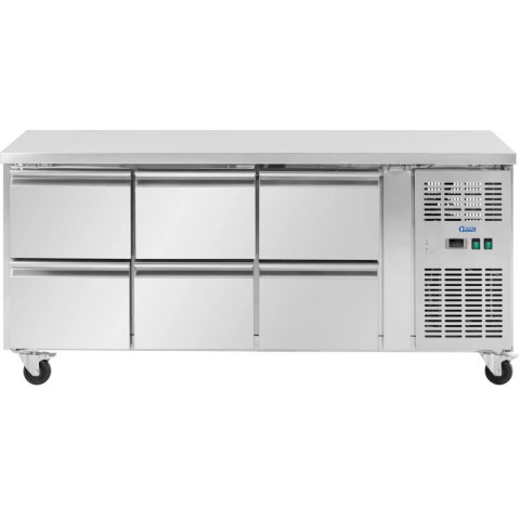 Stół chłodniczy gastronomiczny na kółkach 6 szuflad 410 l 179 x 70 x 85 cm