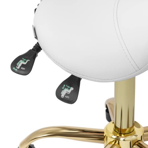 Krzesło kosmetyczne siodłowe z oparciem regulowane MANNHEIM biało-złote