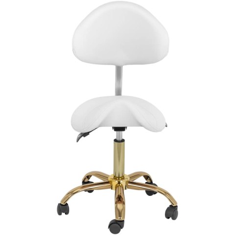 Krzesło kosmetyczne siodłowe z oparciem regulowane MANNHEIM biało-złote