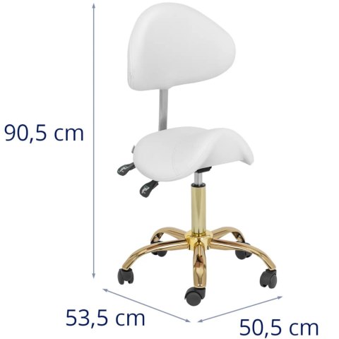 Krzesło kosmetyczne siodłowe z oparciem regulowane MANNHEIM biało-złote