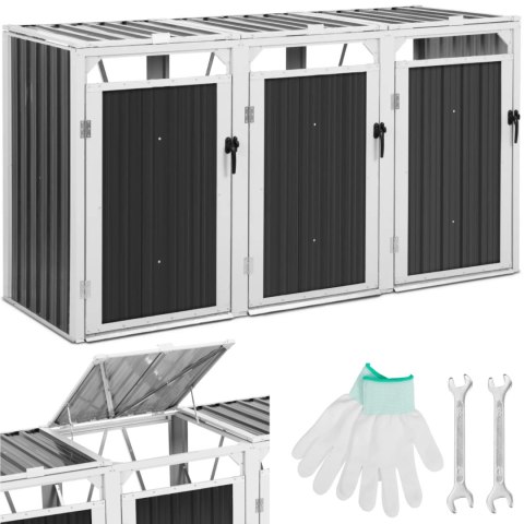 Osłona obudowa kosza kubła na śmieci potrójna 3 x 240 l - szara