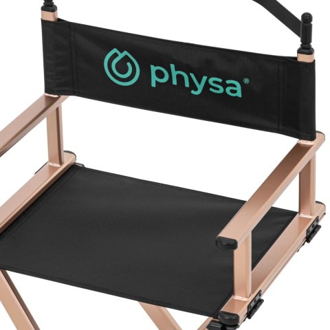 Krzesło do makijażu wizażu z zagłówkiem i podnóżkiem składane - różowe złoto