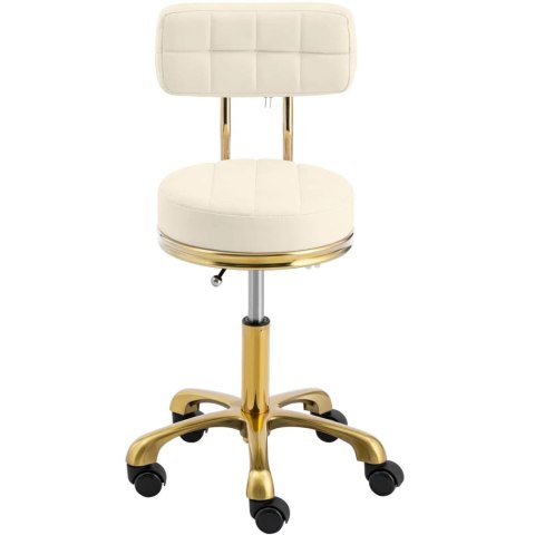 Krzesło taboret hoker kosmetyczny z oparciem na kółkach do 150 kg GELA beżowo złoty