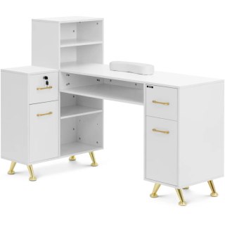 Biurko kosmetyczne do manicure 2 szuflady 2 szafki - biało złote