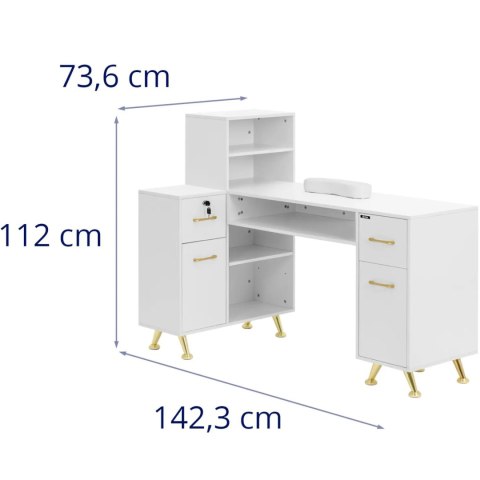 Biurko kosmetyczne do manicure 2 szuflady 2 szafki - biało złote