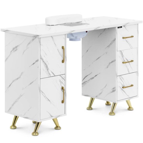Biurko kosmetyczne do manicure z pochłaniaczem 3 szuflady 2 szafki - marmurowo złote
